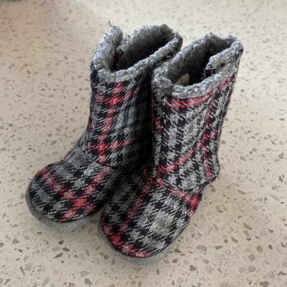Joe Fresh Grey, Black & Red Plaid Soft Sole Boots - Picture 1 of 5